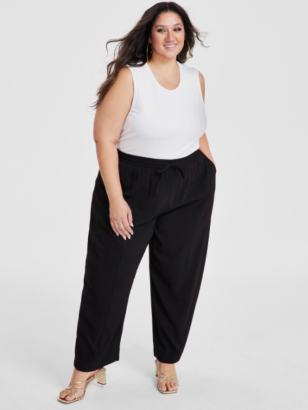 Nina Parker Plus Size 4X Drawstring-Waist Wide-Leg Pants - Black NWT